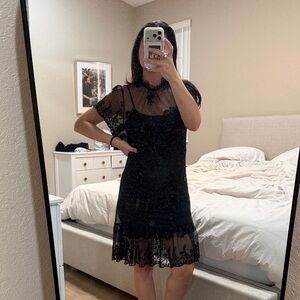 Dolls Kill Black Sheer Lace Midi Dress